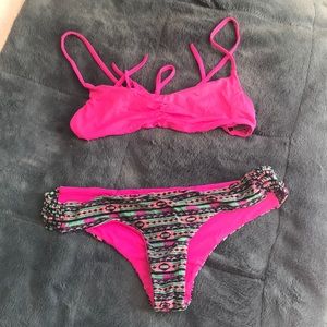 Pink Striped Billabong Bikini Set M